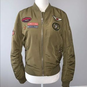 Stradivarius Military Bomber Jacket With Patches S
